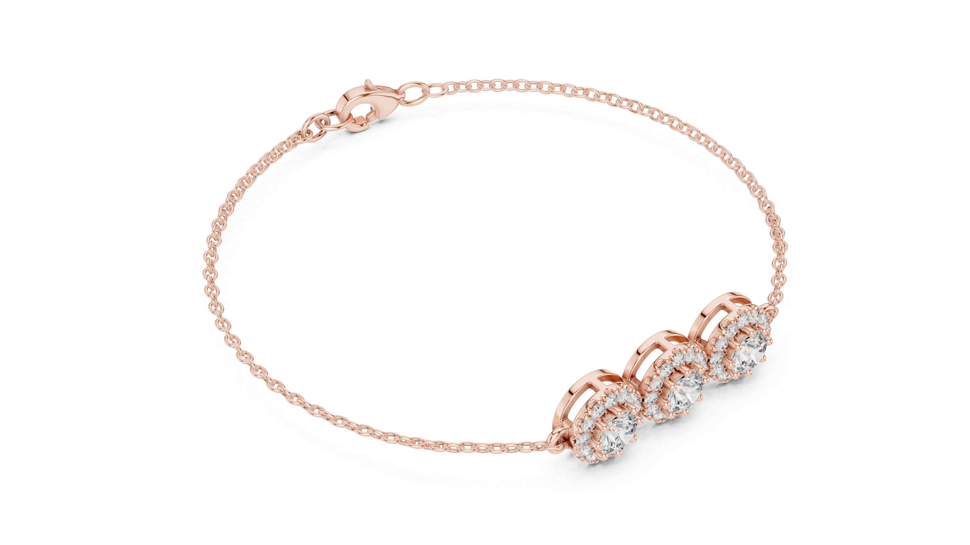 Triple Halo Lab-Grown Diamond Bracelet in 14K/18K Rose Gold