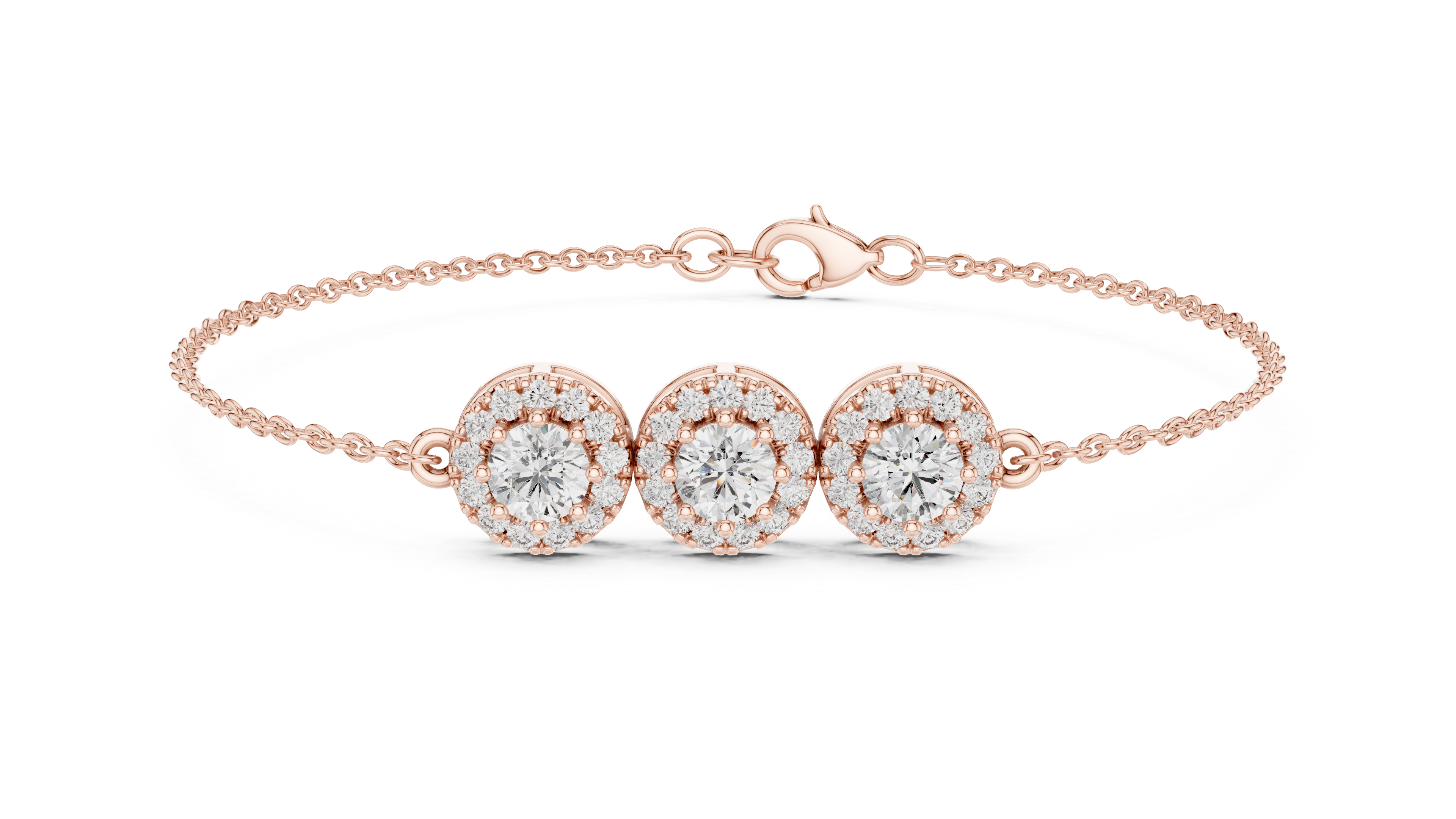 Triple Halo Lab-Grown Diamond Bracelet in 14K/18K Rose Gold