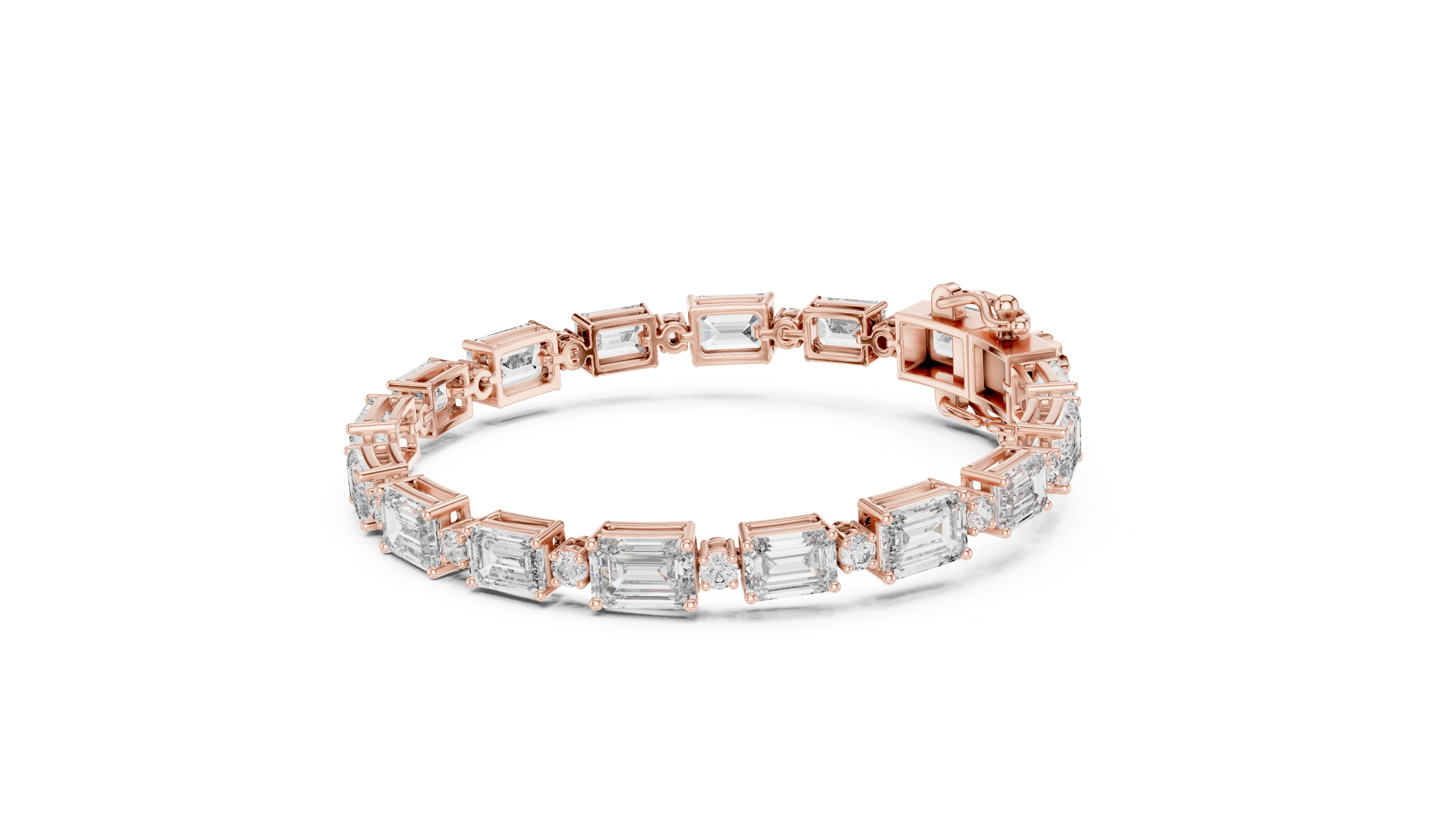 Emerald Cut Lab-Grown Diamond Link Bracelet in 14K/18K Rose Gold