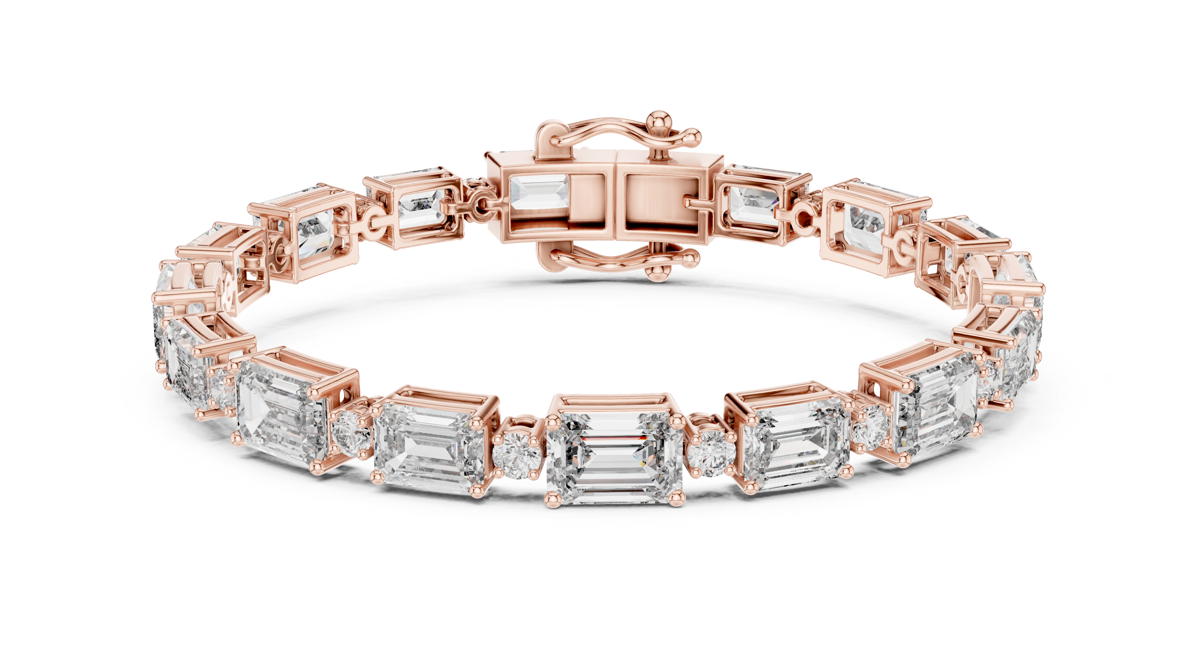 Emerald Cut Lab-Grown Diamond Link Bracelet in 14K/18K Rose Gold