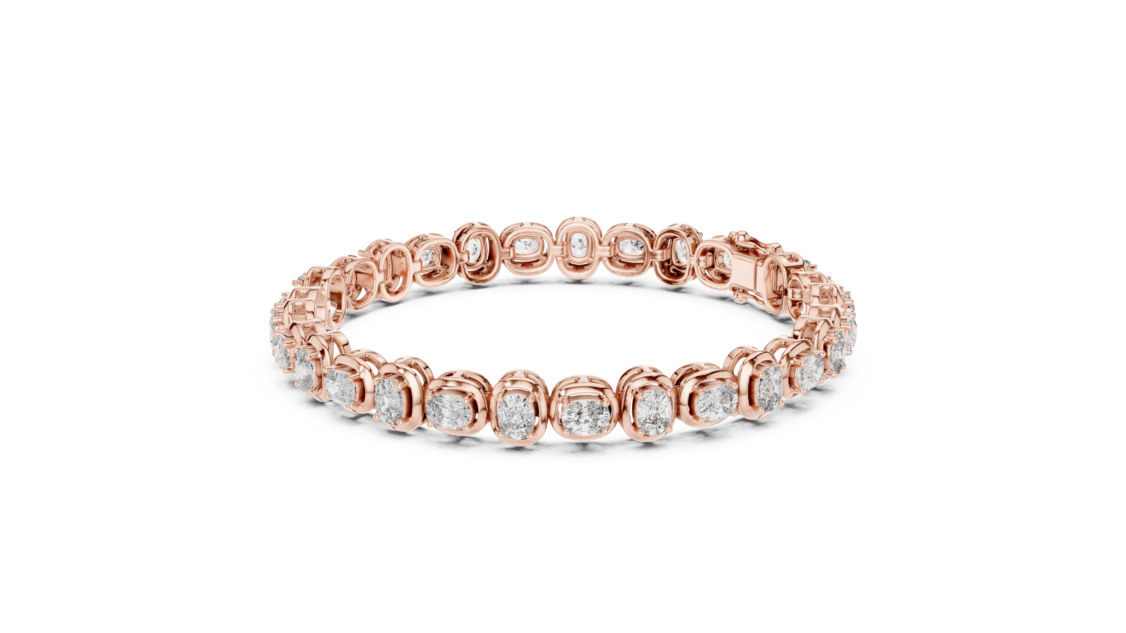 Cushion Cut Bezel Set Lab-Grown Diamond Tennis Bracelet in 14K/18K Rose Gold