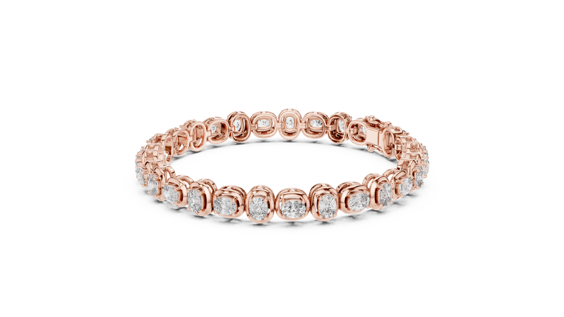 Cushion Cut Bezel Set Lab-Grown Diamond Tennis Bracelet in 14K/18K Rose Gold