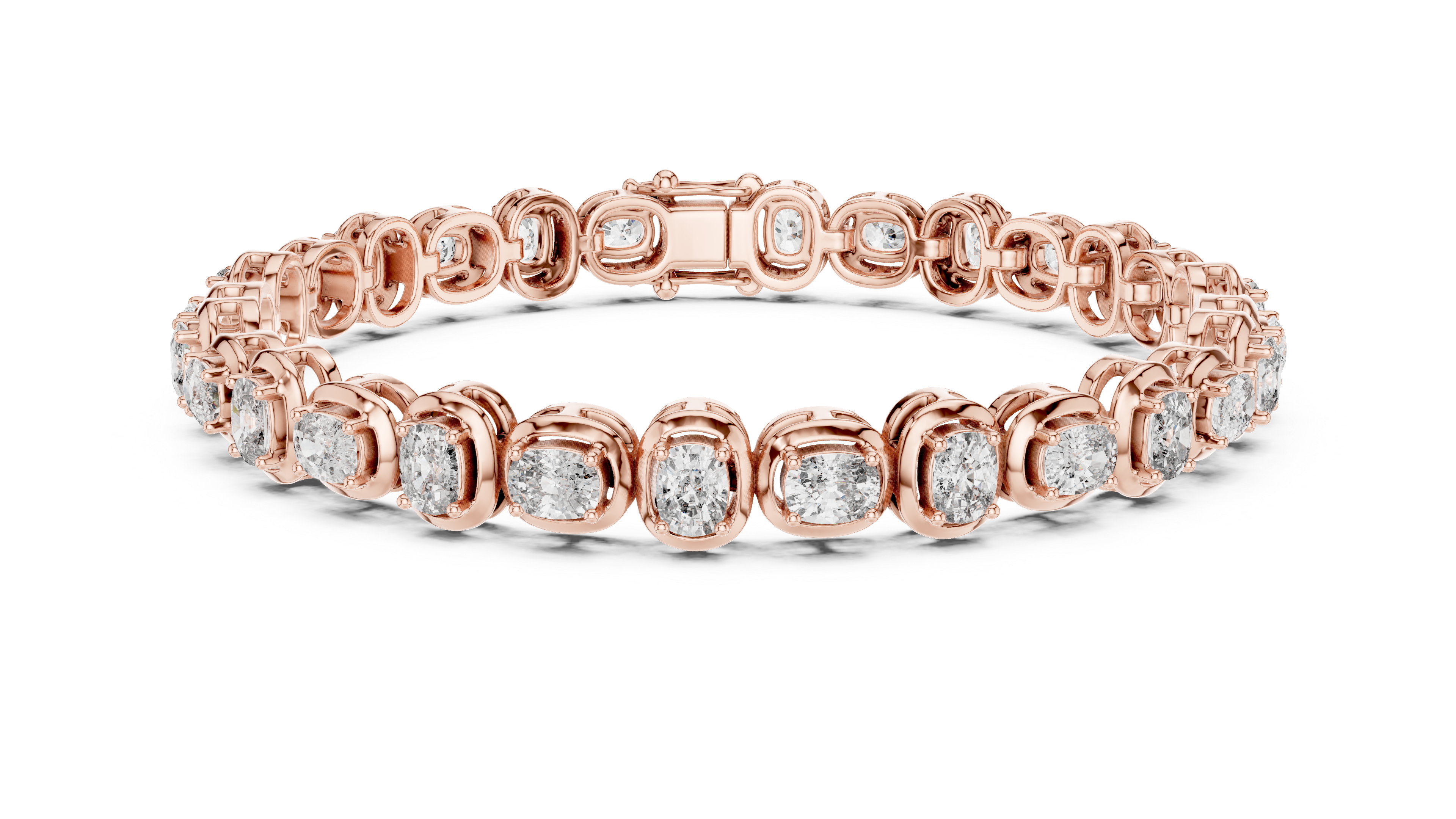 Cushion Cut Bezel Set Lab-Grown Diamond Tennis Bracelet in 14K/18K Rose Gold