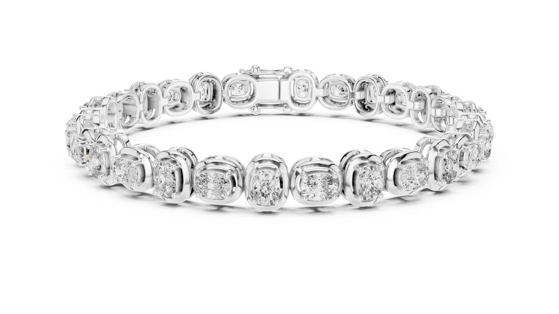 Cushion Cut Bezel Set Lab-Grown Diamond Tennis Bracelet in 14K/18K Rose Gold