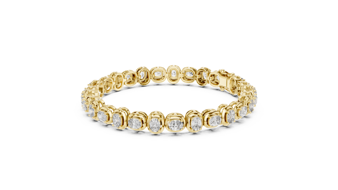 Cushion Cut Bezel Set Lab-Grown Diamond Tennis Bracelet in 14K/18K Rose Gold