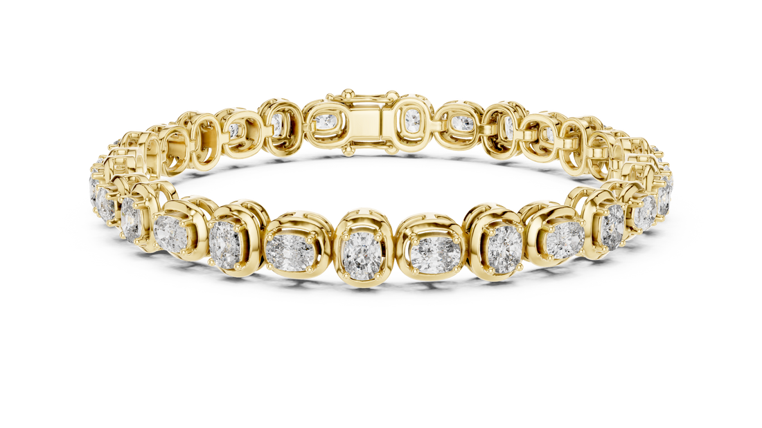 Cushion Cut Bezel Set Lab-Grown Diamond Tennis Bracelet in 14K/18K Rose Gold