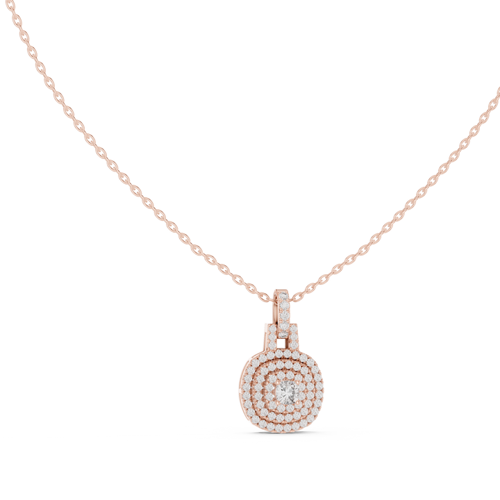 Round Halo Lab Grown Diamond Pendant – 14K/18K Gold | Kiashaa Jewellery