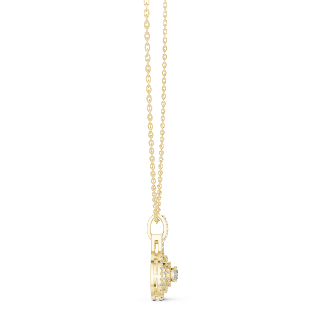 Round Halo Lab Grown Diamond Pendant – 14K/18K Gold | Kiashaa Jewellery