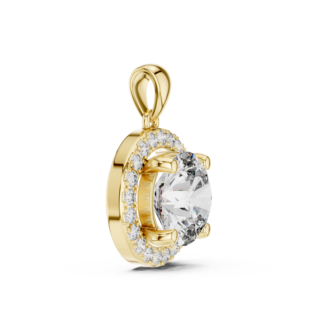 Solitaire Halo Diamond Pendant | 14K & 18K Gold | IGI Certified