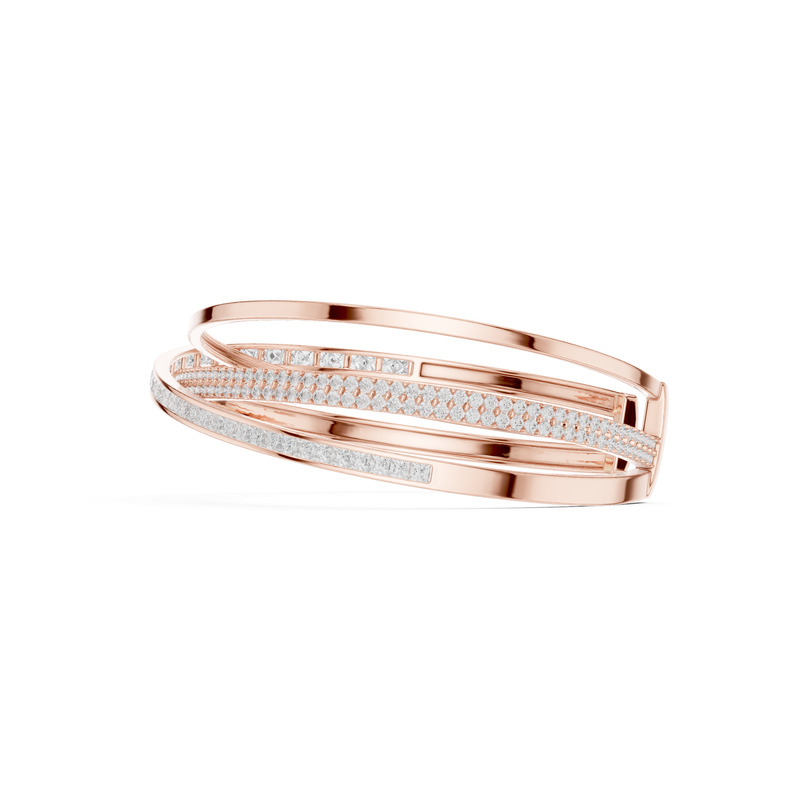 Criss-Cross Lab-Grown Diamond Bangle Bracelet in 14K/18K Rose Gold