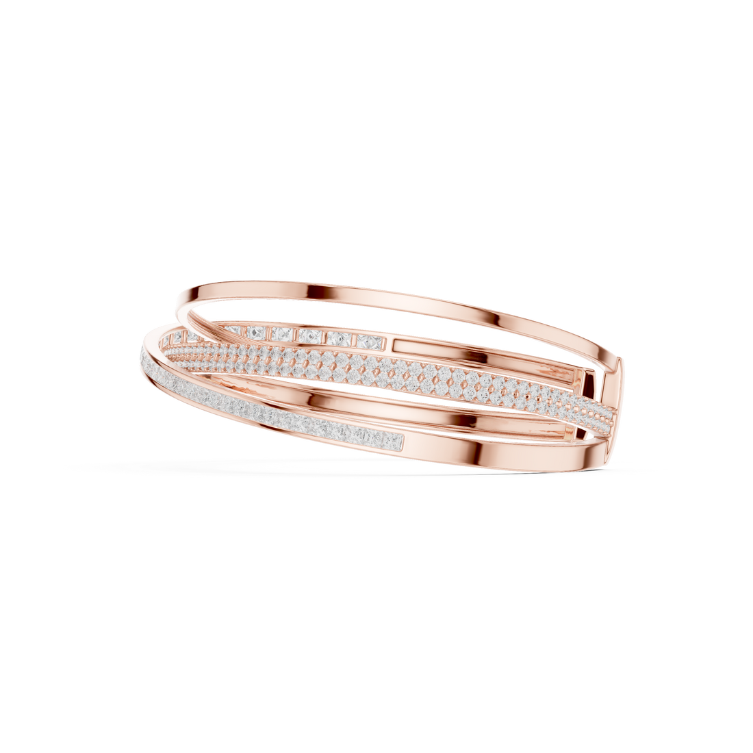 Criss-Cross Lab-Grown Diamond Bangle Bracelet in 14K/18K Rose Gold