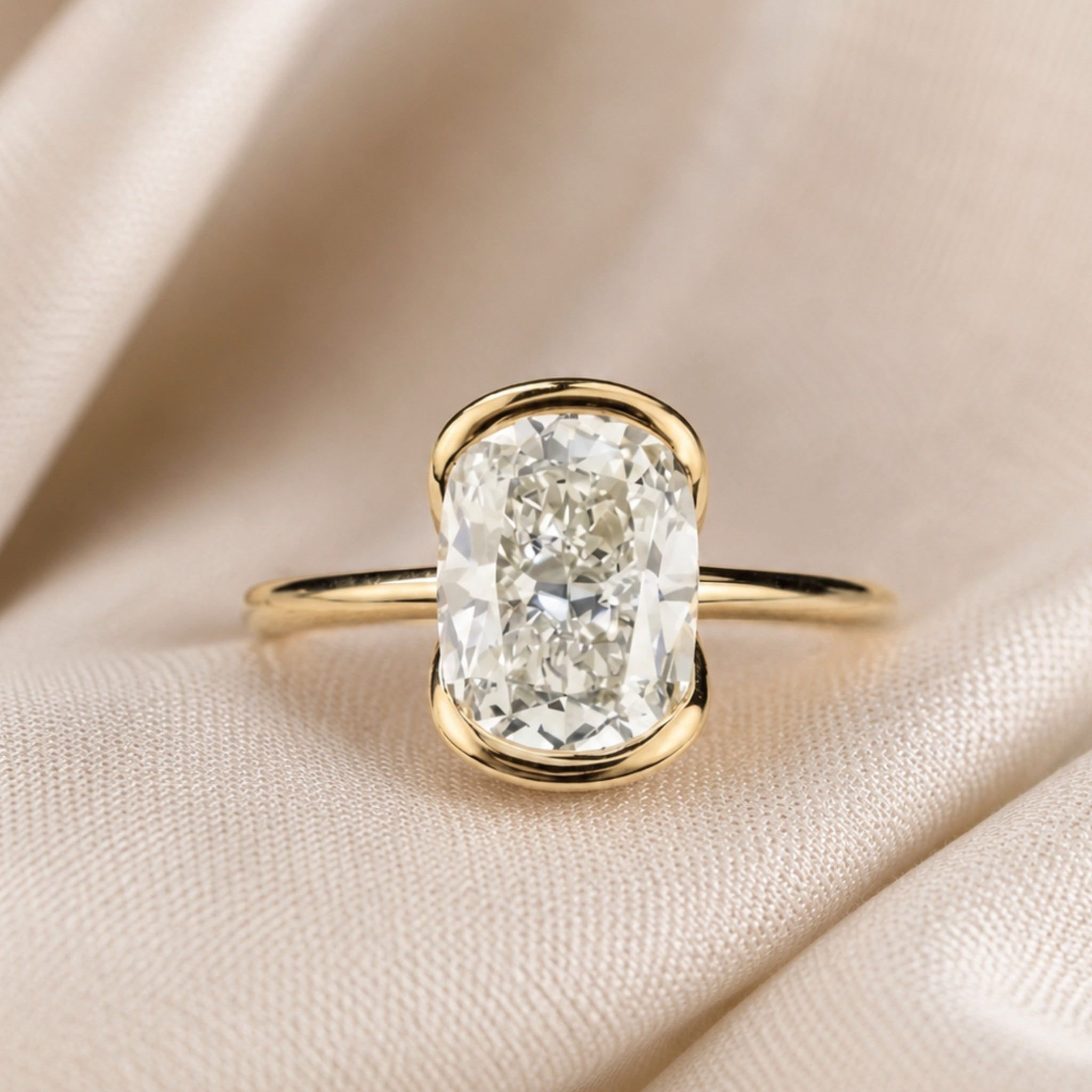 3.85 CT elongated oval diamond solitaire engagement ring in yellow gold