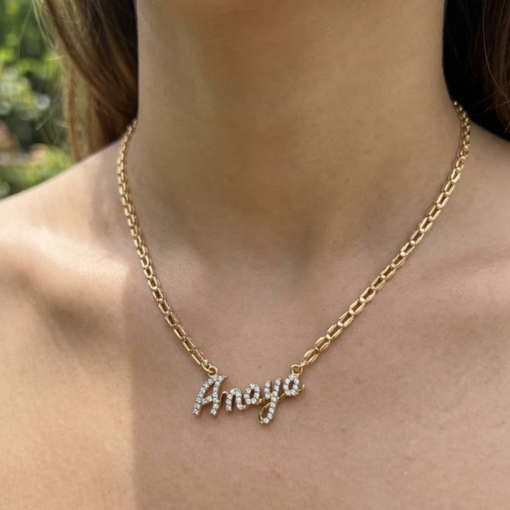 Personalized Amaya Diamond Name Necklace in 9K, 14K & 18K Gold