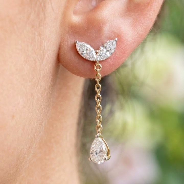 Marquise & Pear Diamond Drop Earrings in 9K, 14K & 18K Gold