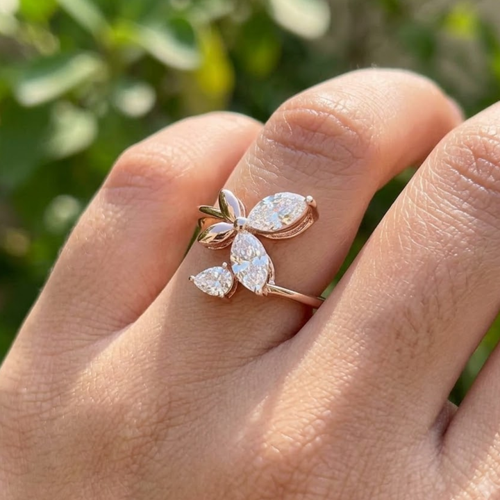 Marquise Diamond Butterfly Ring in 9K, 14K & 18K Gold