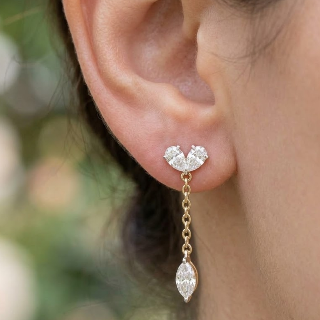Pear Heart & Marquise Diamond Drop Earrings in 9K, 14K & 18K Gold