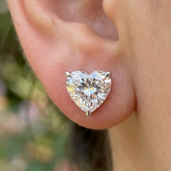 Heart-Cut Diamond Stud Earrings in 9K, 14K & 18K Gold