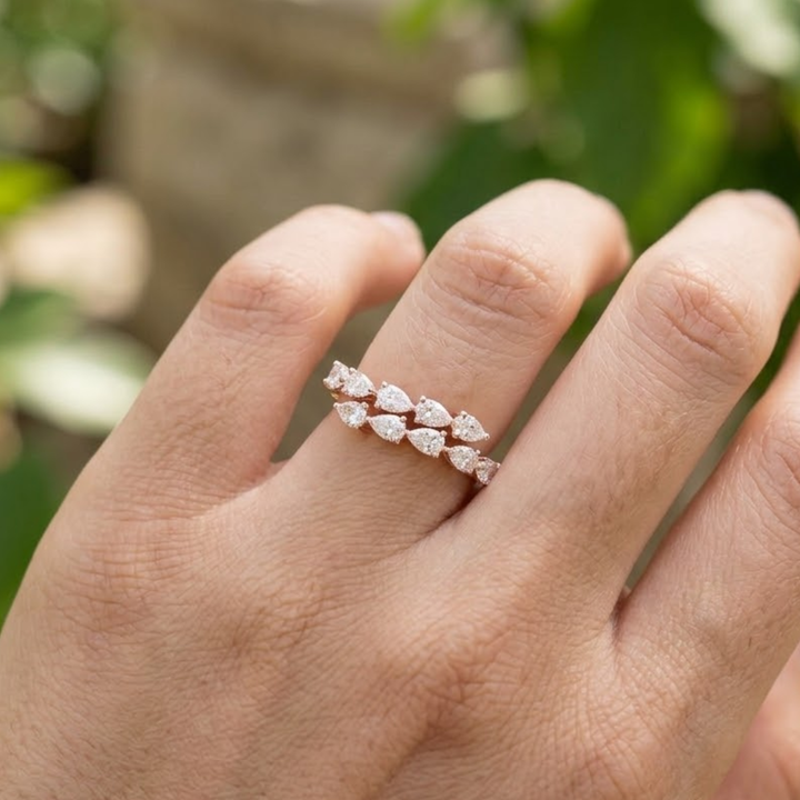 Double-Row Pear Diamond Statement Ring in 9K, 14K & 18K Gold
