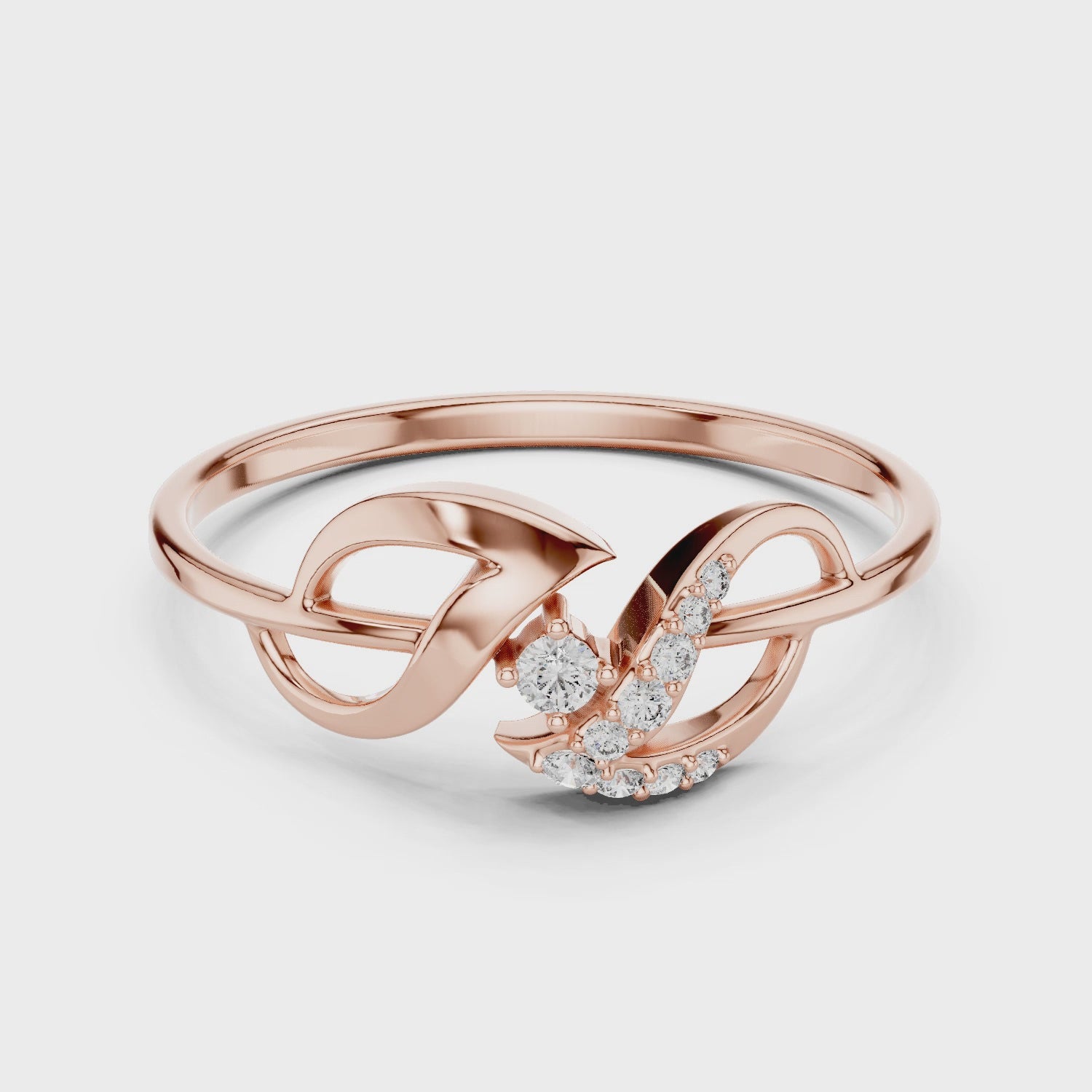 Elegant Rose Gold Diamond Ring – Modern Leaf Design