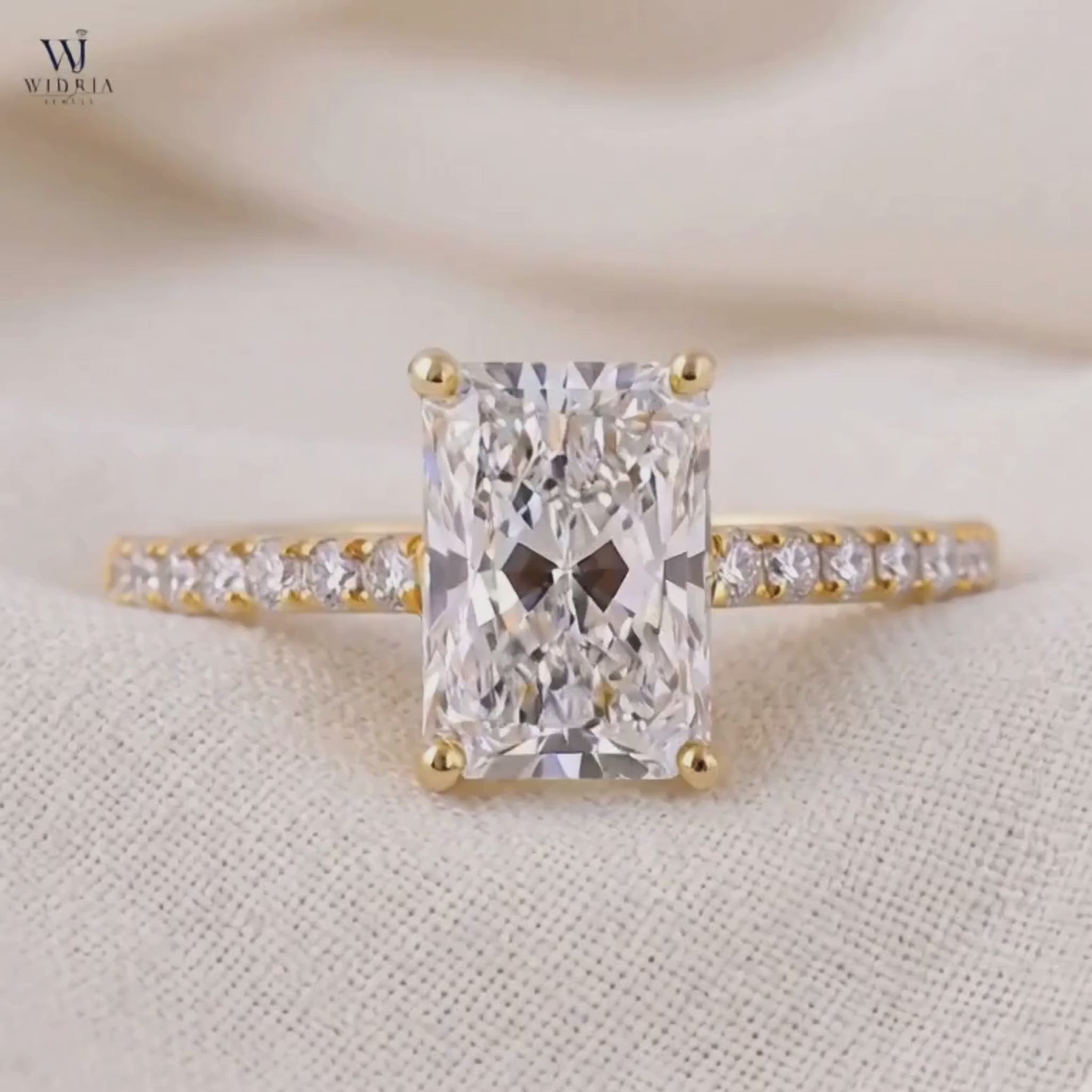 1.26 CT Emerald & Round Diamond Engagement Ring | 7 × 5 MM Emerald Cut Center with Diamond Band in 9K, 14K & 18K Gold
