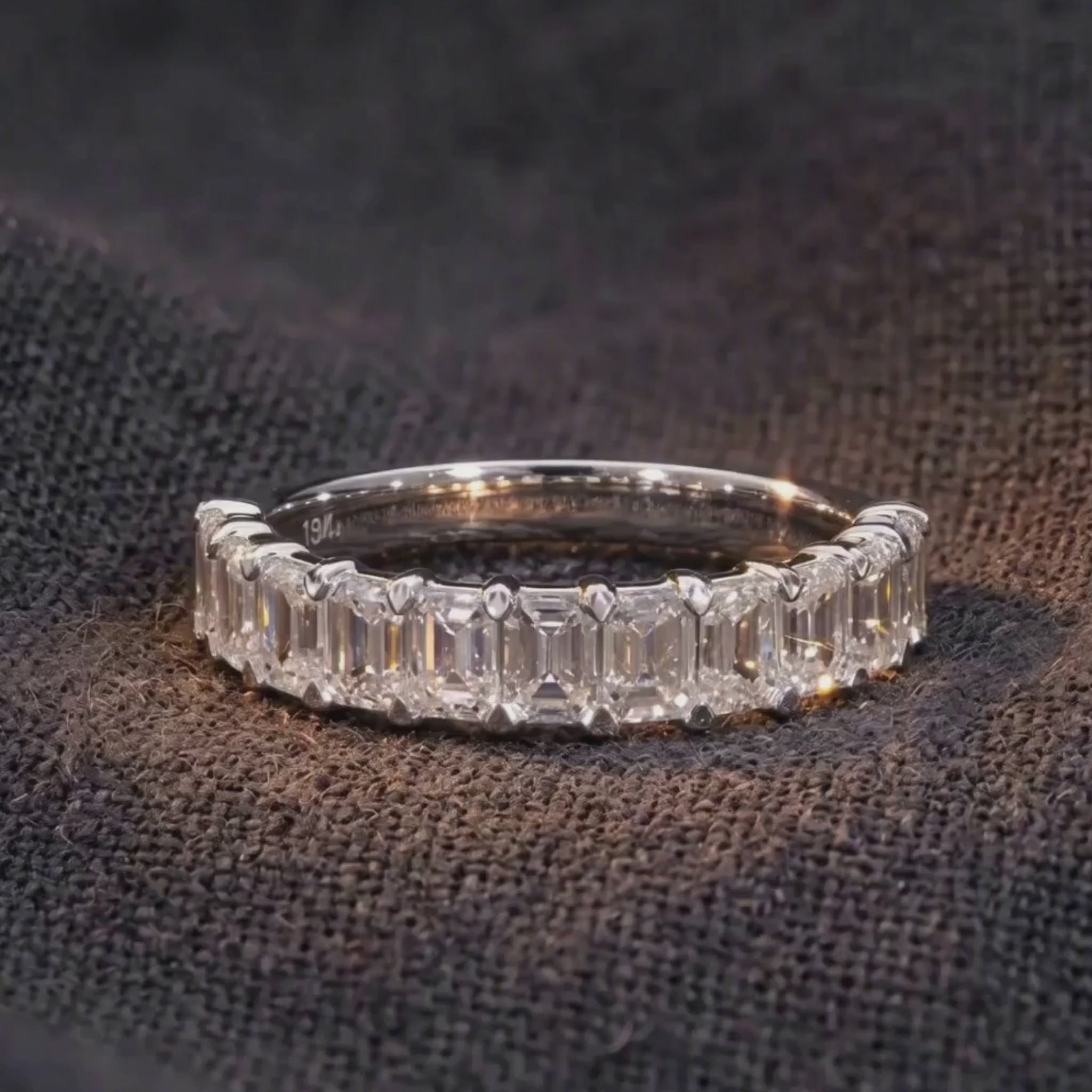 2.42 CT emerald cut diamond half eternity wedding band