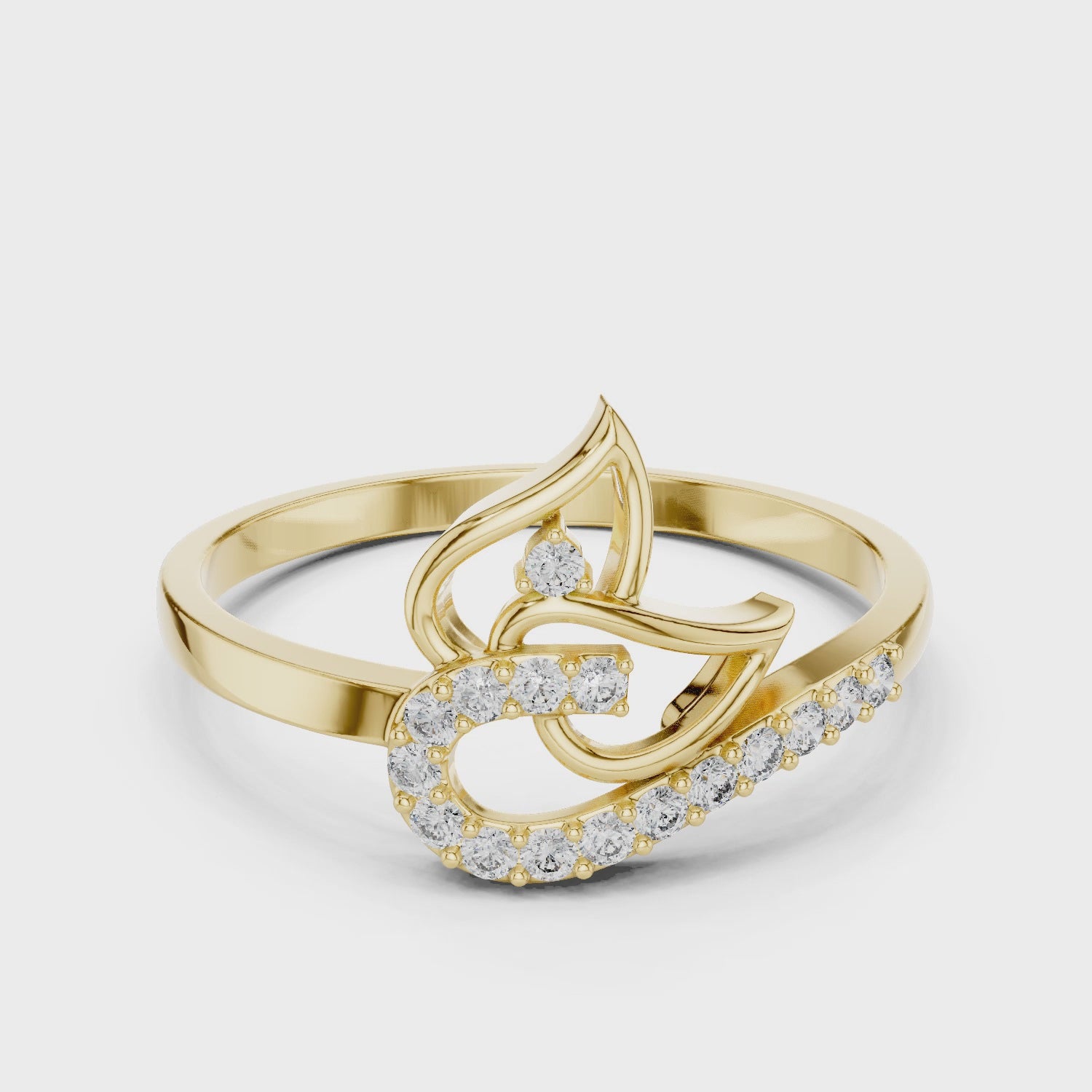 Rose Gold Leaf Curve Ring with Lab Grown Diamonds – By Kiashaa Jewellery