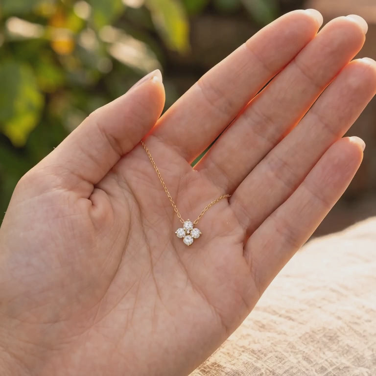 Kiashaa Jewellery 0.14 CTW round diamond flower necklace in polished yellow gold.
