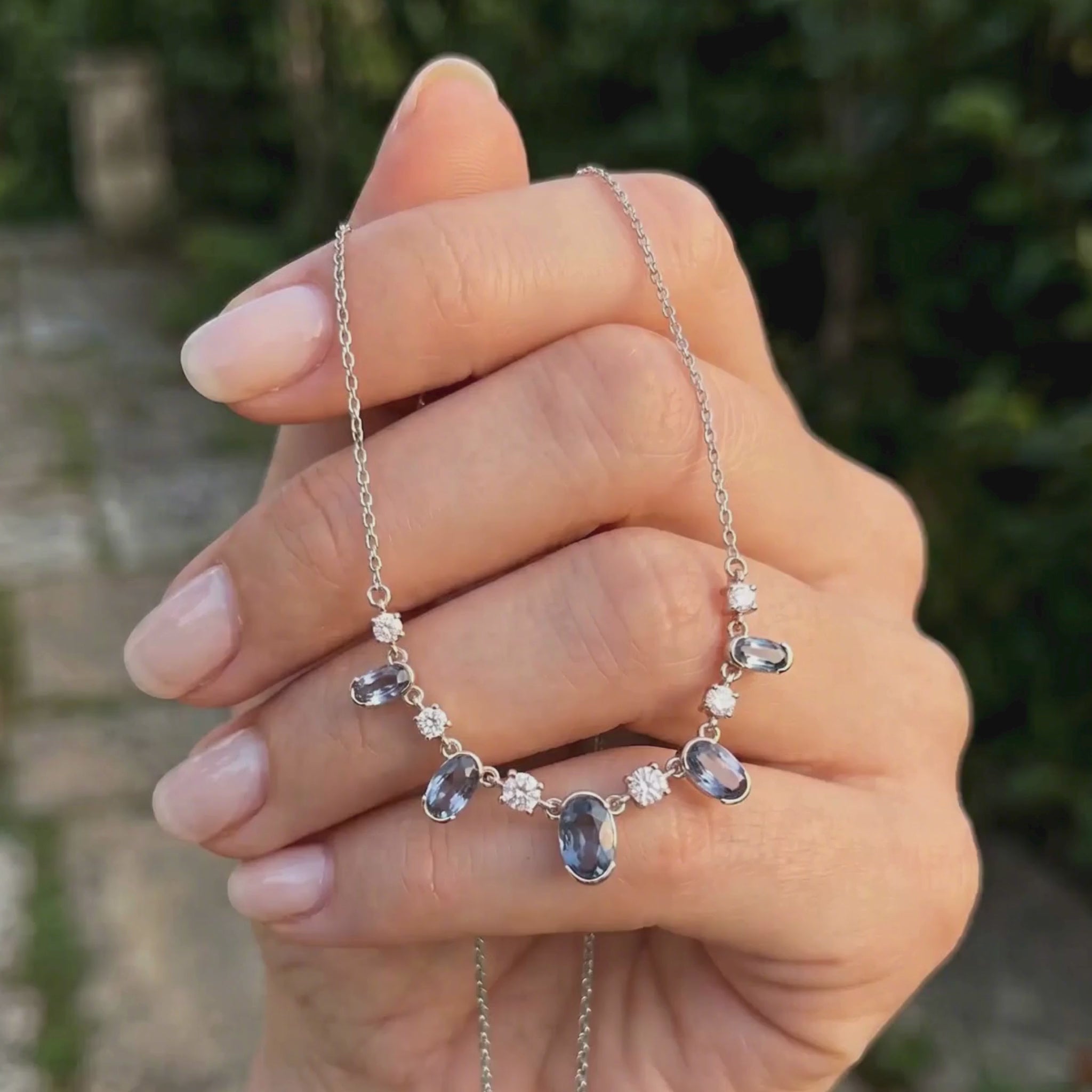Serene Cascade 4.20 CTW Oval & Round Diamond Station Necklace in 9K, 14K & 18K Gold