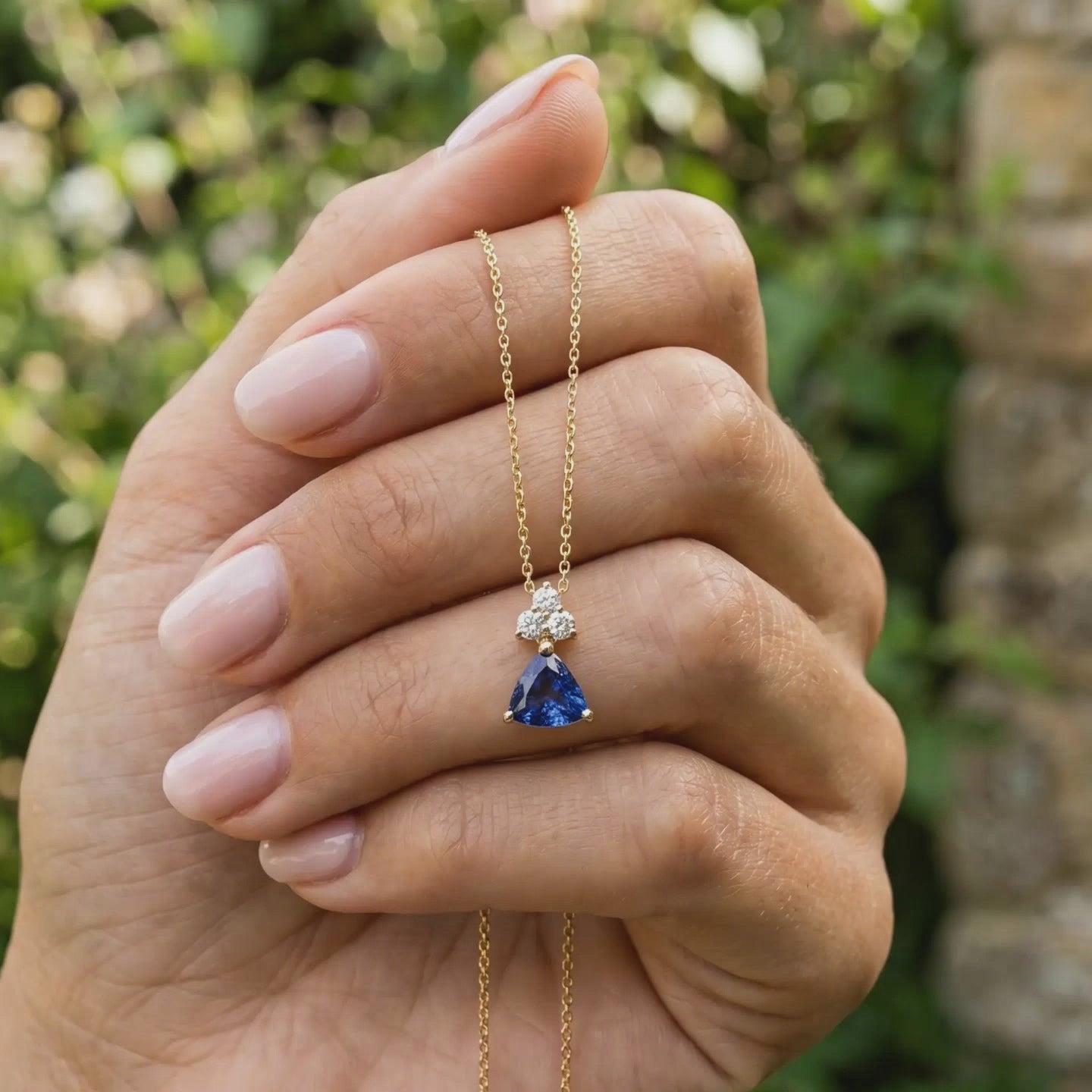 Azure Trillion 0.96 CTW Blue Trillion & Round Diamond Pendant Necklace in 9K, 14K & 18K Gold
