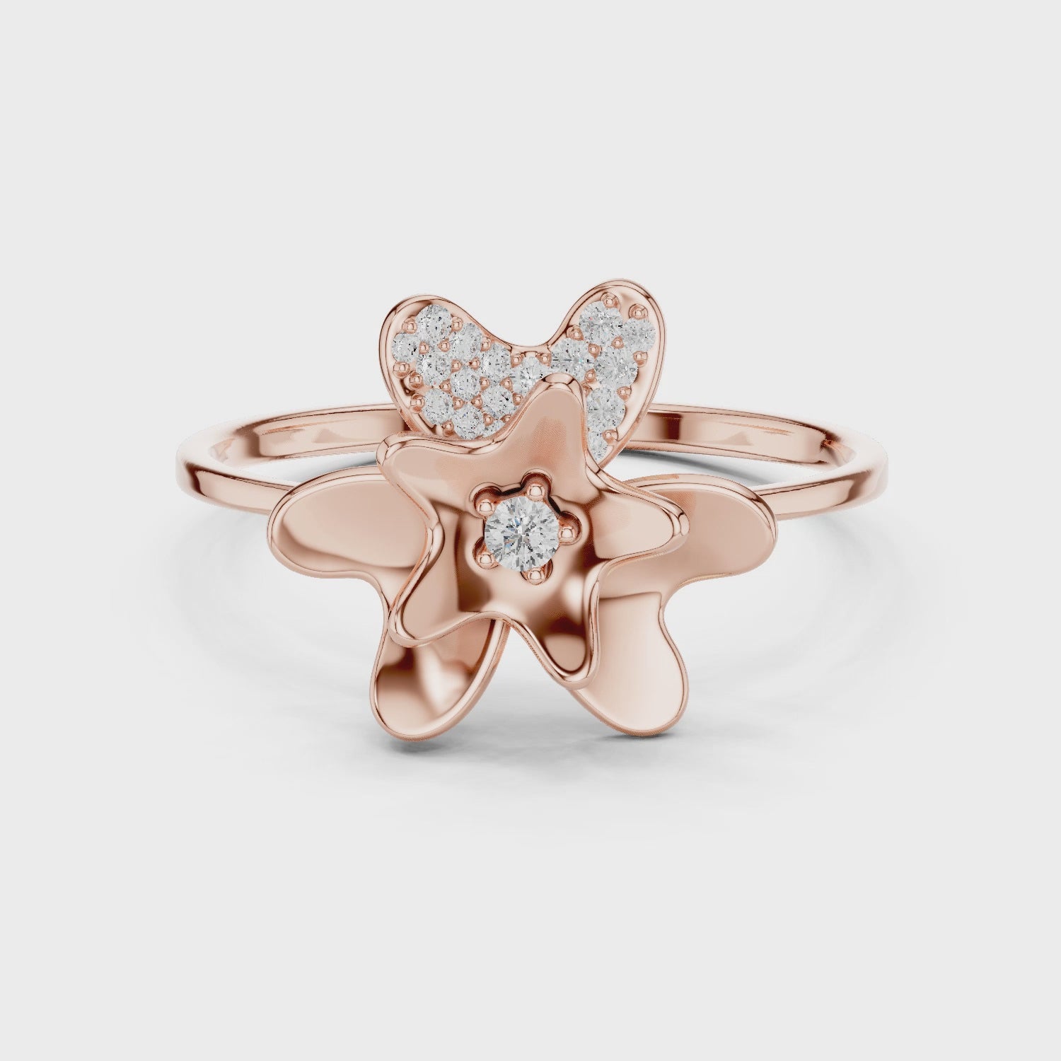 Blossom Duo Diamond Ring in Rose Gold Finish