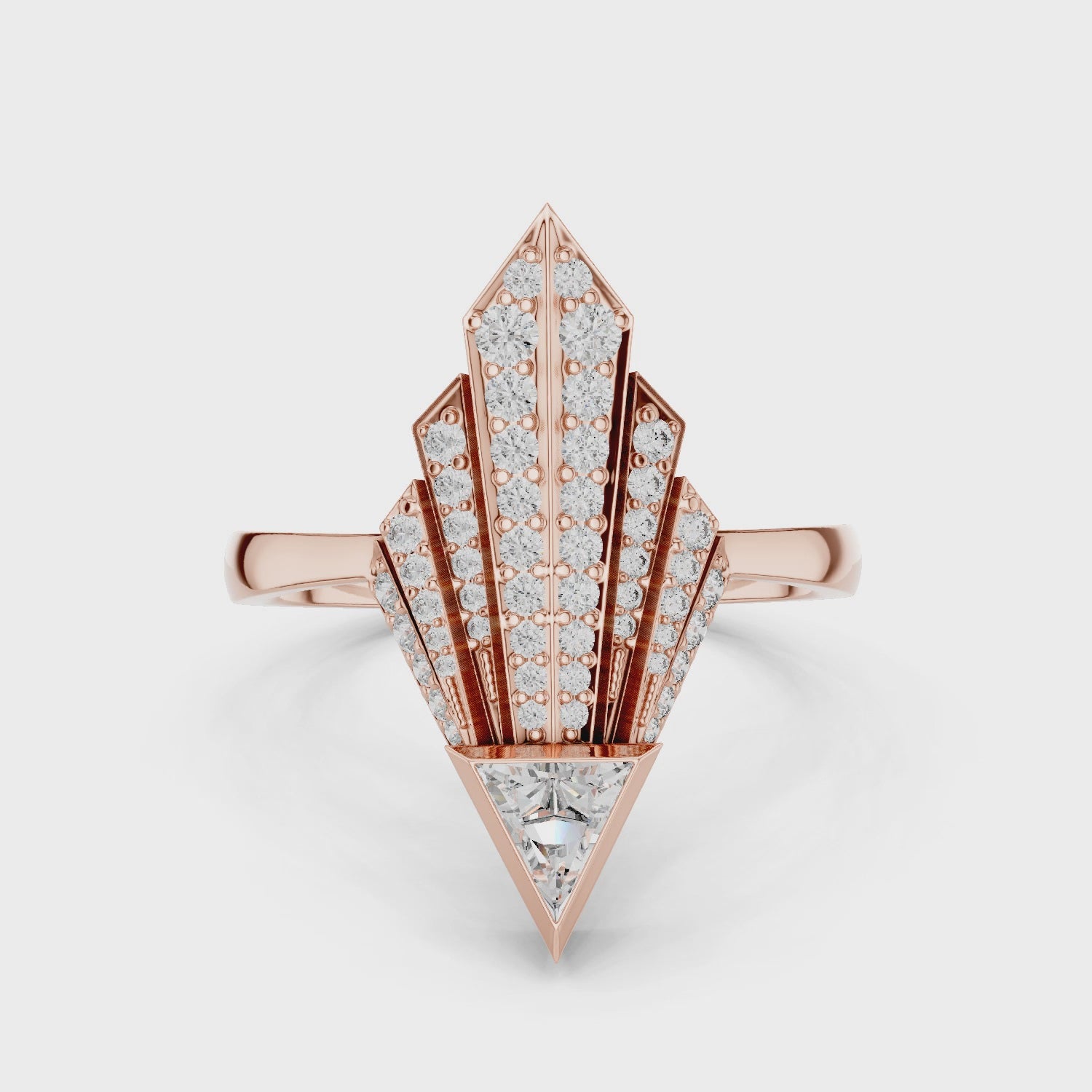 Art Deco Fan Diamond Ring in 14K/18K Rose Gold