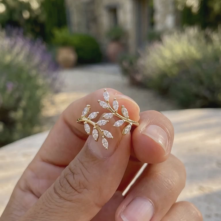 Kiashaa Jewellery 1.12 CTW marquise diamond leaf ring in polished yellow gold.