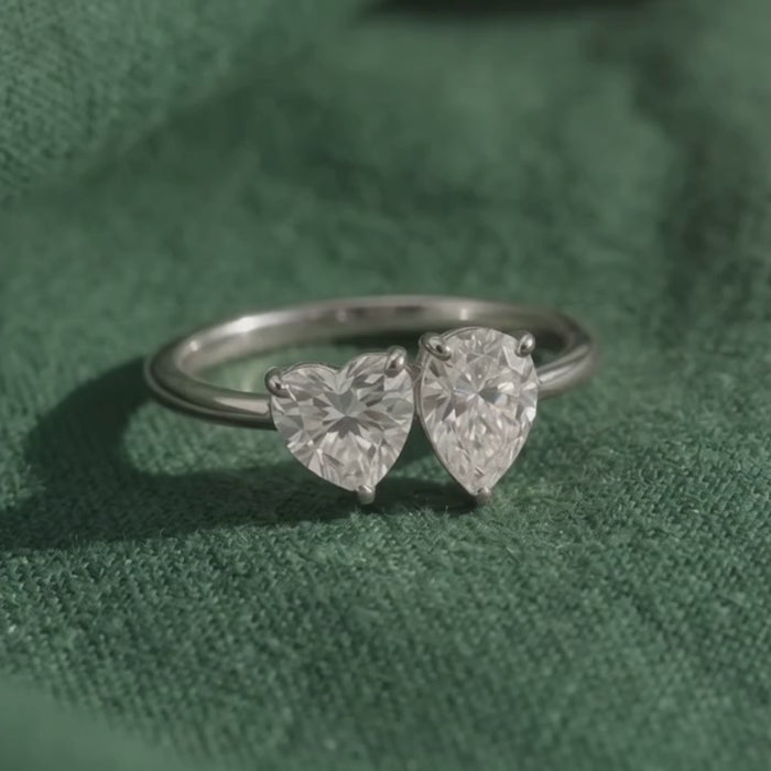 0.69 CT heart and 0.39 CT pear diamond ring by Kiashaa Jewellery