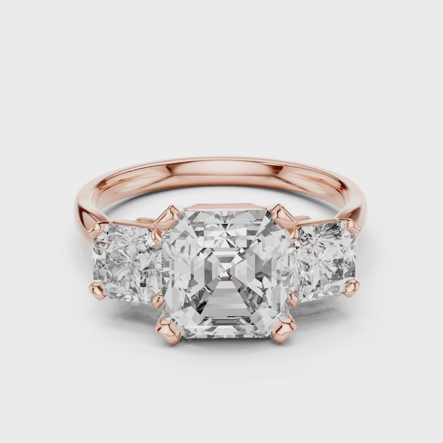 Princess Cut Three Stone Diamond Ring in Rose Gold