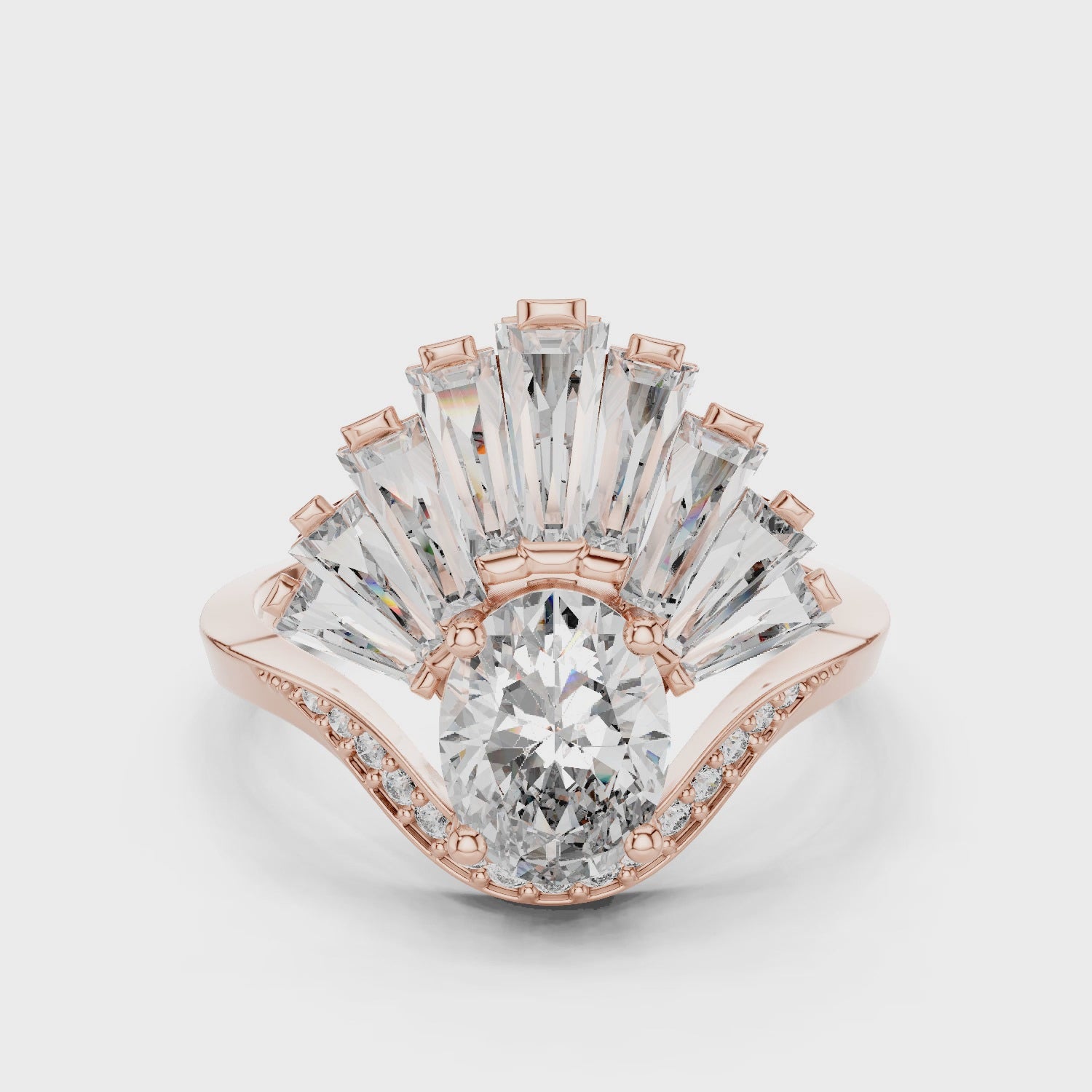Radiant Fan Design Diamond Ring in 14K/18K Rose Gold